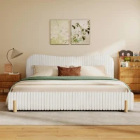 Modern Minimalist Upholstered Bed with Padded Headboard, Upholstered Platform Bed with Rubberwood Legs, 86'' L x 81.5'' W x 34.5'' H, White(m-7)
