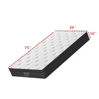 10'' Full Memory Foam Hybrid Mattress with Pocket Springs, Mattress Pad with Compressed and Vacuum-Sealed, 39'' L x 75'' W x 10'' H, White+gray(m-3)