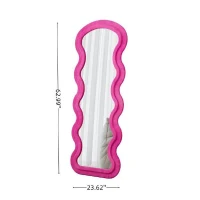 Flannel-Covered Wavy Full-Length Floor Mirror with True-Reflection Glass, Metal Glass with Shatter-Resistant Backing, 63" L x 24" W x 2.5" H, Rose(m-3)