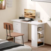HOMCOM Computer Desk, 47" Writing Table with 3-Tier Shelves and 3 Reversible Drawers for Home Office, Bedroom, White(m-10)