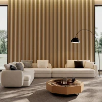 4-Pack Wood Slat Acoustic Wall Panels with MDF & High-Density Polyester, Fluted Cladding for Wall or Ceiling, 45.5" L x 23.5" W x 1" H, White Oak(m-7)
