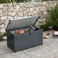 Outsunny 82 Gallon Garden Storage Box, Waterproof Outdoor Storage Container with Wheels and Handles, Dark Grey(m-1)