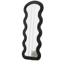 Flannel-Covered Wavy Full-Length Floor Mirror with True-Reflection Glass, Metal Glass with Shatter-Resistant Backing, 63" L x 24" W x 2.5" H, Black(m-2)