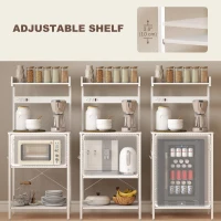 HOMCOM Kitchen Baker's Rack with Power Outlet, Coffee Bar Station with Adjustable Shelves and Hooks, Distressed White(m-5)