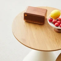 2-Piece Round Nesting Coffee Table Set with Curved Inset Edges, Tea Table Set with MDF Tops, 27.5" L x 27.5" W x 16" H, Brown+White(m-9)