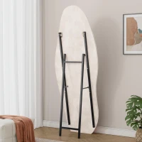 Full-Length Mirror with Flannel-Wrapped Wooden Frame, Irregular Wavy Design, Tempered Glass for Living Room, 63" L x 24" W x 2.5" H, White(m-7)