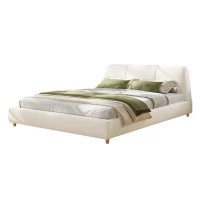 Modern Minimalist Upholstered Bed with Soft Padded Headboard, Platform Bed with Rubberwood Legs, 88'' L x 65.5'' W x 33.5'' H, White(m-9)
