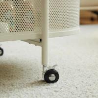 Oval Rolling Metal Coffee Table with 4 Swivel Casters, Tempered Glass Top, Storage Bin with Bottom Perforated, 35.5" L x 18" W x 18" H, White(m-8)