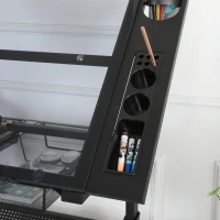 Hand-Crank Adjustable Drafting Table with 2 Drawers, Pull-Out MDF Side Shelf, Tempered Glass Top Desk for Kids, 38" L x 23.5" W x 29.5" H, Black(m-7)