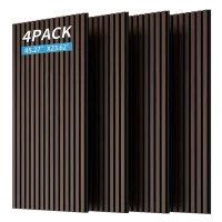 4-Pack Wood Slat Acoustic Wall Panels with MDF & High-Density Polyester, Fluted Cladding for Wall or Ceiling, 45.5" L x 23.5" W x 1" H, Walnut(m-3)