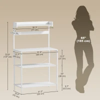 HOMCOM Kitchen Baker's Rack with Power Outlet, Coffee Bar Station with Adjustable Shelves and Hooks, Distressed White(m-3)