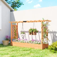 Outsunny Wooden Planter Box with Trellis, Hanging Roof and Drainage Holes for Climbing Plants, Vegetables, Herbs and Flowers(m-2)