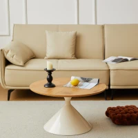 2-Piece Round Nesting Coffee Table Set with Curved Inset Edges, Tea Table Set with MDF Tops, 27.5" L x 27.5" W x 16" H, Brown+White(m-6)