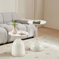 Metal Side Table with Raised Edges and Wipe-Clean Surface, Durable Desk with Reinforced Stable Base, 16" L x 16" W x 23.5" H, White(m-1)