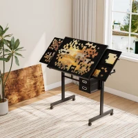 1000-Piece Jigsaw Puzzle Table Board with 4 Felt Storage Trays, 2 Nonwoven Drawers, Drawing Desk for Kids, 35.5" L x 23.5" W x 31.5" H, Black(m-6)