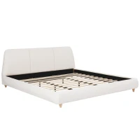 Modern Minimalist Upholstered Bed with Soft Padded Headboard, Platform Bed with Rubberwood Legs, 88'' L x 65.5'' W x 33.5'' H, White(m-10)