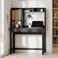 HOMCOM Computer Desk with Hutch, Home Office Table with Storage Shelves and Open Compartments for Writing, Work, Black(m-7)
