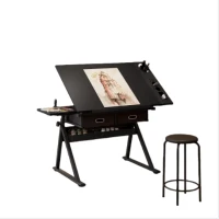 Adjustable Drafting Table Desk with Tilt Top, 2 Large Fabric Drawers, Drawing Desk with Leveling Feet, 38.5" L x 23.5" W x 27" - 36" H, Black(m-2)