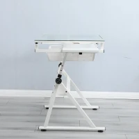 Adjustable Tempered Glass Drafting Table with 2 Metal Drawers, Chair, Powder-Coated Steel Frame Desk for Kids, 40" L x 23.5" W x 27.5" H, White(m-6)