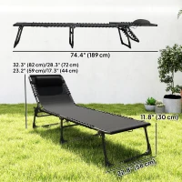 Outsunny Outdoor Folding Lounge Chair, 4-Level Adjustable Chaise Lounge with Headrest, Tanning Chair Beach Bed Reclining Lounger Cot for Camping, Hiking, Backyard, Black(m-3)