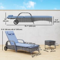 Outsunny 3 Pieces Patio Rattan Chaise Lounge Set, Outdoor PE Wicker Reclining Lounger Furniture Set, Adjustable Portable with Wheeled & Side Table, Grey(m-3)