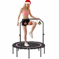 Soozier 45" Rebounder Trampoline for Adults, Foldable Mini Trampoline with Adjustable Handle Bar for Indoor Outdoor, Pink(m-11)