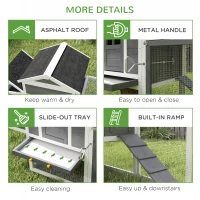 PawHut 117" Extra Large Chicken Coop with Asphalt Roof, Wooden Hen House with Slide-out Tray, Quail Hutch with Nesting Box, Grey(m-7)