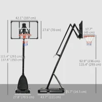 Soozier Outdoor Portable Basketball Hoop and Stand with Backboard Weighted Base Wheels, 115.4"-137.8" Height Adjustable(m-3)