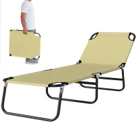 Outsunny Folding Chaise Lounge Pool Chairs, Outdoor Sun Tanning Chairs with 5-Level Reclining Back, Steel Frame for Beach, Yard, Patio, Beige(m-11)