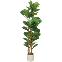 HOMCOM 5FT Artificial Fiddle Leaf Fig Tree, Fake Potted Tree with Solid Wood Trunks for Indoor Decor, Green(m-2)