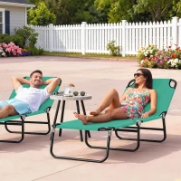 Outsunny Outdoor Folding Lounge Chair, Steel Tanning Chair with Reclining Back, Breathable Mesh for Beach, Yard, Patio, Green(m-8)