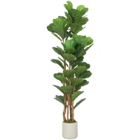 HOMCOM 5FT Artificial Fiddle Leaf Fig Tree, Fake Potted Tree with Solid Wood Trunks for Indoor Decor, Green(m-11)