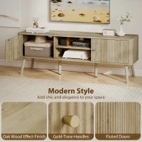 HOMCOM TV Stand for 65 Inch Television, Entertainment Center with Adjustable Shelves and Pine Wood Legs for Living Room, Oak(m-4)