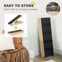 PawHut Dog Ramp for Bed Couch, Foldable Pet Ramp Height Adjustable 4 Levels from 14.75" to 24.5" for Cats and Small Dogs with Non-Slip Carpeted Surface, Natural(m-5)