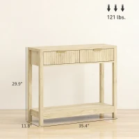 HOMCOM 35" Console Table with Storage, Narrow Entryway Table with Fluted Panel Drawers and Shelf for Hallway, Natural(m-3)