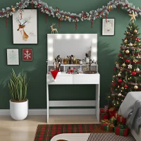 HOMCOM Vanity Table, Makeup Dressing Table with LED Lighting Mirror, Drawers, for Bedroom, White(m-1)