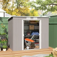 Outsunny 7' x 4' Galvanised Steel Garden Shed, with Foundation Kit - Grey(m-8)