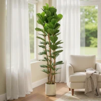 HOMCOM 6FT Artificial Fiddle Leaf Fig Tree, Fake Potted Tree with Solid Wood Trunks and Lifelike Leaves for Indoor Decor, Green(m-1)
