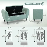 HOMCOM Upholstered Storage Bench with Arms, Modern Ottoman Bench for Bedroom, Entryway, and Living Room, Green(m-3)