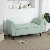 HOMCOM Upholstered Storage Bench with Arms, Modern Ottoman Bench for Bedroom, Entryway, and Living Room, Green(m-8)