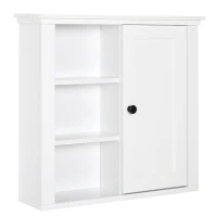 HOMCOM Bathroom Wall Cabinet, Wall Mounted Medicine Cabinet with 3 Open Shelves and Storage Cupboard for Laundry Room, White(m-2)