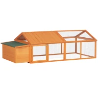 PawHut 95"L Chicken Run Large Chicken Coop with Nesting Box Wooden Roof Side Door for Outdoor 4–8 Chickens(m-11)