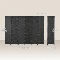 HOMCOM 5.6 Ft Tall Folding Room Divider, 6-panel Portable Privacy Screen, Hand-Woven Partition Wall Divider, Black(m-3)