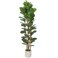 HOMCOM 6FT Artificial Fiddle Leaf Fig Tree, Fake Potted Tree with Solid Wood Trunks and Lifelike Leaves for Indoor Decor, Green(m-2)