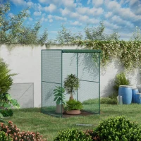 Outsunny Walk-in Crop Cage, Plant Protectors from Animals with Roll Up Zippered Door, 3.9' x 3.9' x 5.9', Dark Green(m-2)