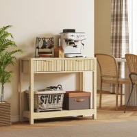 HOMCOM 35" Console Table with Storage, Narrow Entryway Table with Fluted Panel Drawers and Shelf for Hallway, Natural(m-7)