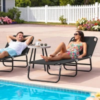 Outsunny Folding Chaise Lounge Pool Chairs, Outdoor Sun Tanning Chairs with 5-Level Reclining Back, Steel Frame for Beach, Yard, Patio, Black(m-10)
