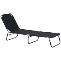 Outsunny Folding Chaise Lounge Pool Chairs, Outdoor Sun Tanning Chairs with 5-Level Reclining Back, Steel Frame for Beach, Yard, Patio, Black(m-1)