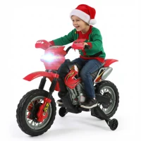 Aosom 6V Kids Motorcycle, Electric Motorcycle with Dirt Bike Style, Street Bike Design Battery Powered Ride On Toy with Training Wheels, Headlight, Music, Ages 5-8, Red(m-1)