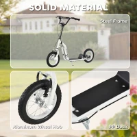 Aosom Youth Scooter Front and Rear Caliper Dual Brakes 12-Inch Inflatable Front Wheel Ride On Toy For Age 5+ - White(m-6)